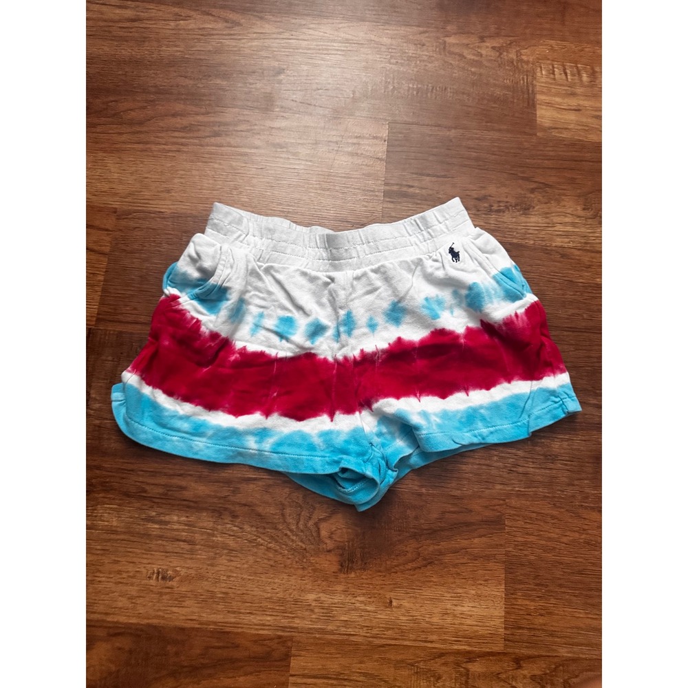 Polo Ralph Lauren Womens Tie Dye Sweat Shorts Red White Blue Pony Logo L 12-14